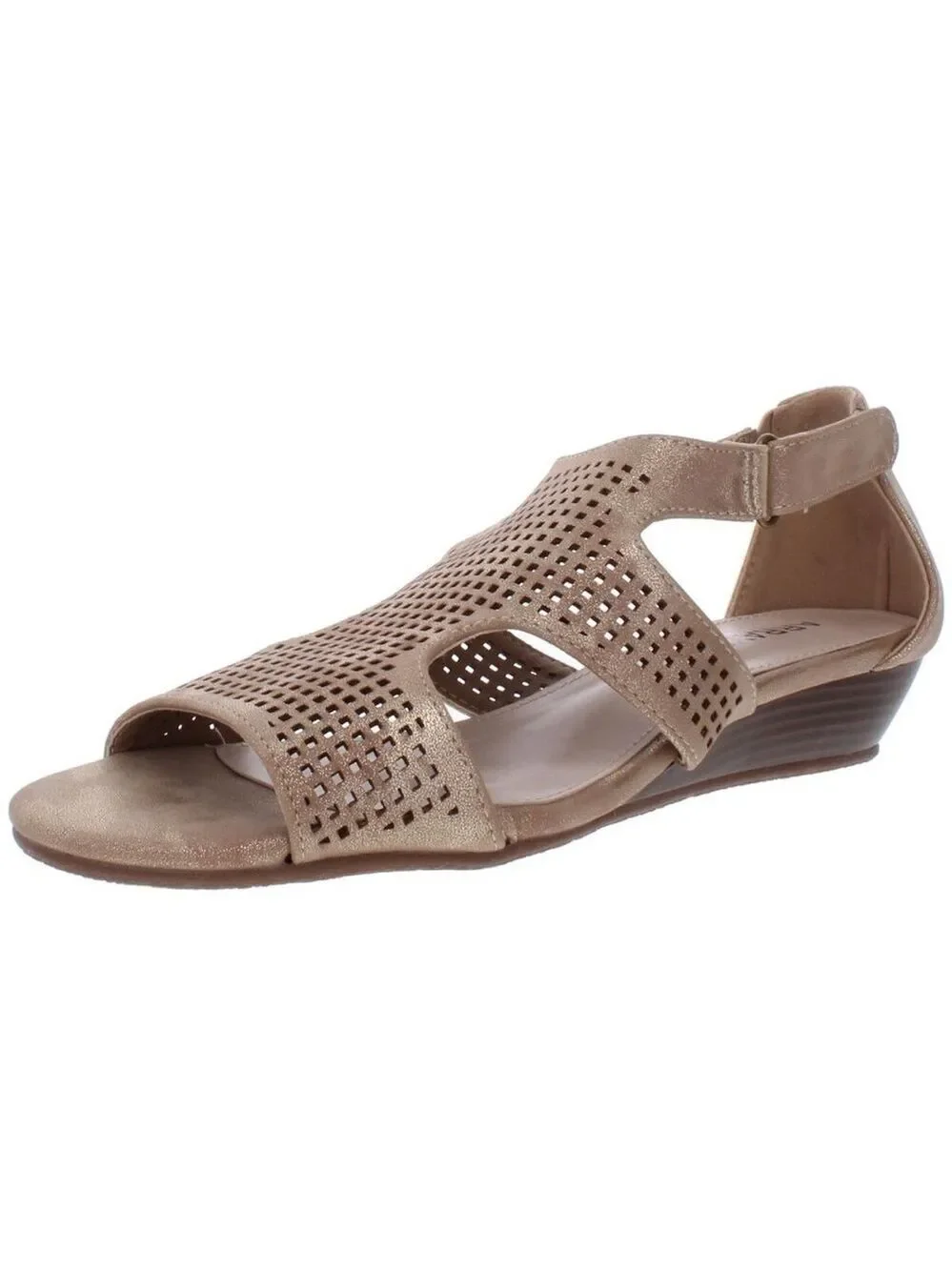 Array Womens Tati Shimmer Faux Leather Wedge Sandals